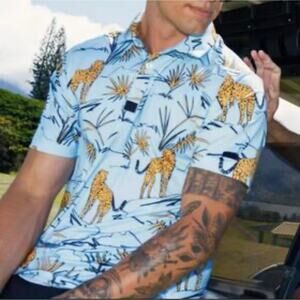 Bad Birdie Golf SS Blue Jungle Polo Shirt Polo Cheetah & Parrot M